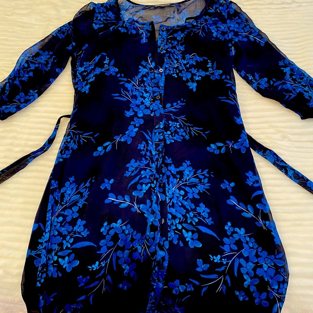 Floral, wrap dress, with tie and buttons